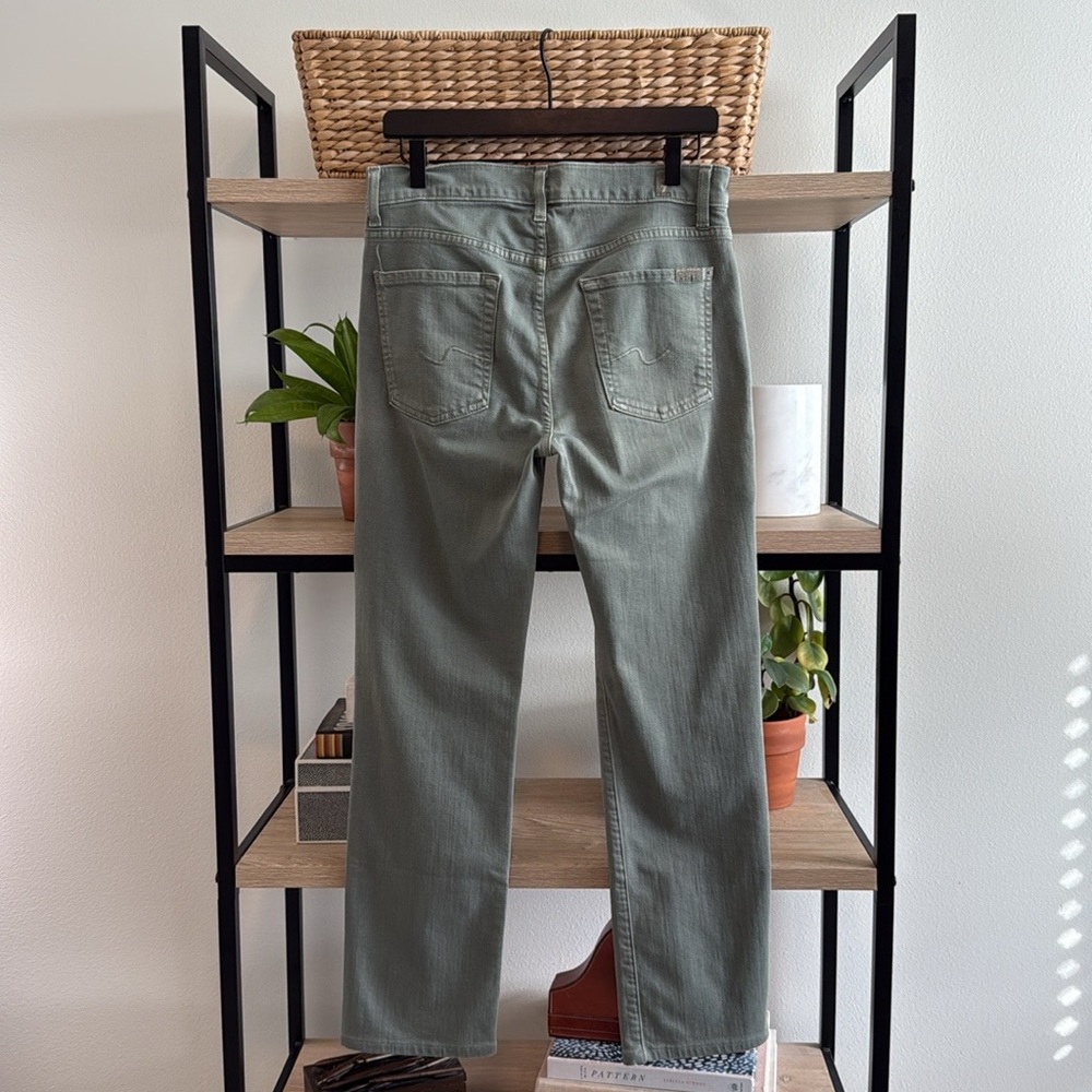 7 For All Mankind Luxe Performance Slimmy Mid-Rise Green Slim Striaght Jeans, 29 - Picture 5 of 10